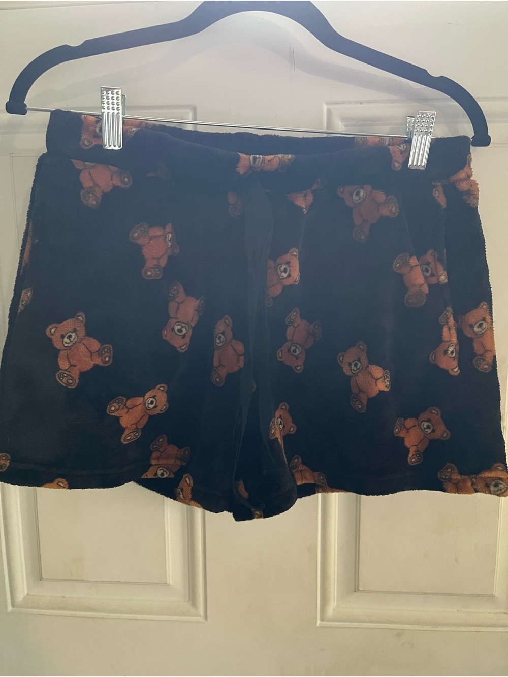 Black Teddy Bear Print Plush Lounge Shorts